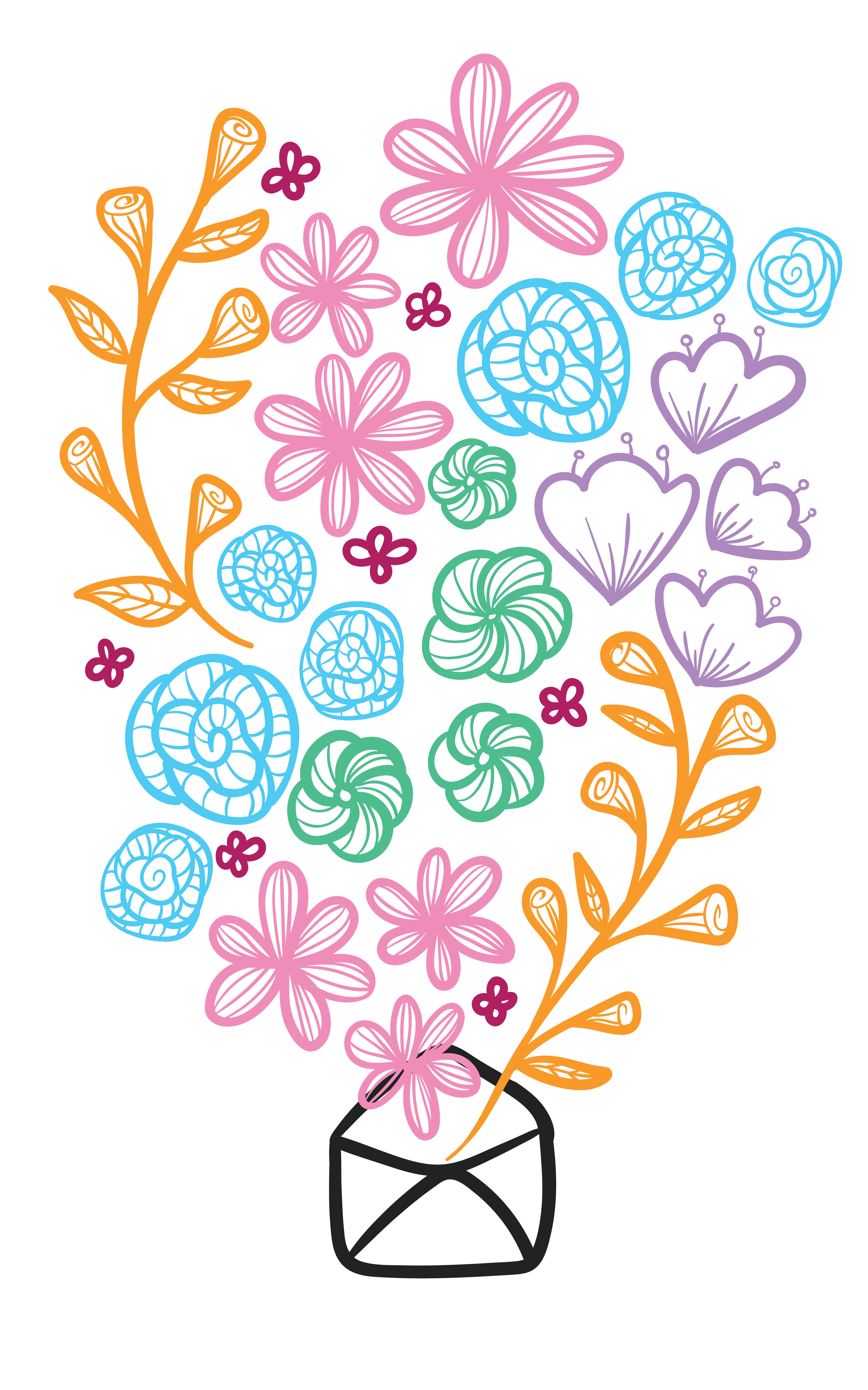doodle of flowers coming out of an envelope
